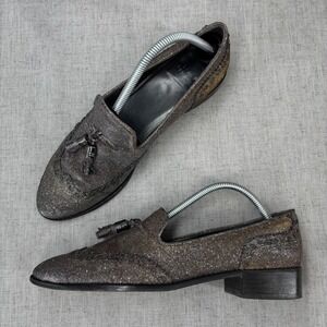 Stuart‎ Weitzman Guy Thing Metallic Lurex Tassel Loafers Leather Women's 10.5